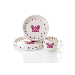 Børneservice i porcelæn med sommerfugl - Pia & Per
